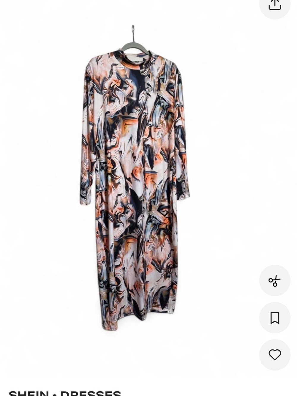 SHEIN Marble-Print Midi Dress in Black, White & Orange